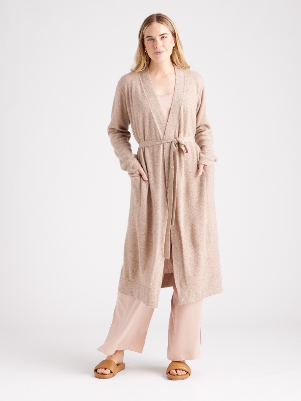 Quince 100% Mongolian Cashmere Robe, XS, Oatmeal